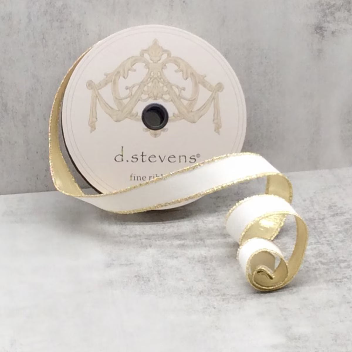 1" x 25yds Flocked Velvet Metallic Gold Back Ribbon, White