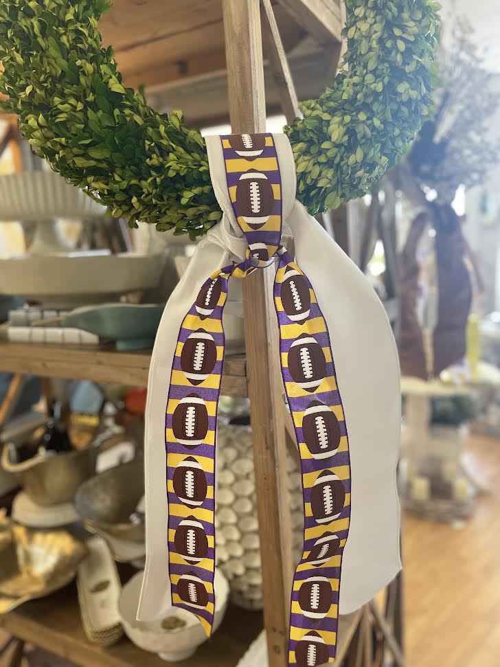 2 Yds Ribbon Pack - Purple and Gold Football Stripe on White Velvet