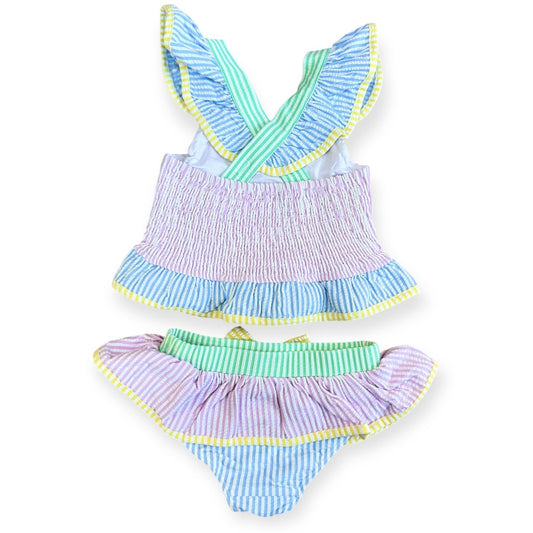 2 Piece Multi Stripe Ruffle Girl Swimsuit