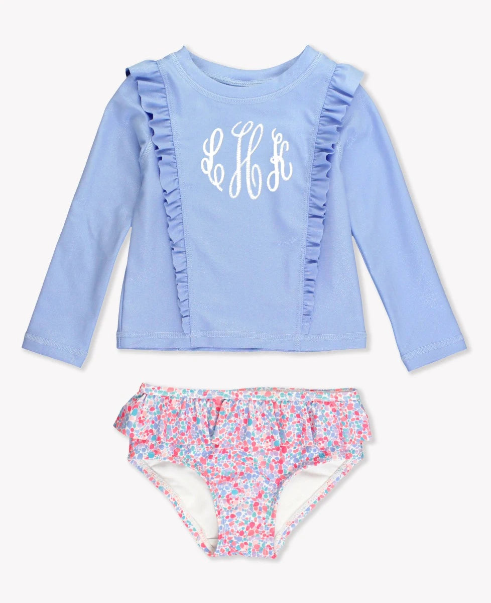 Sparkle Shimmer On Princess Seam Ruffle Rash Guard 2-Piece