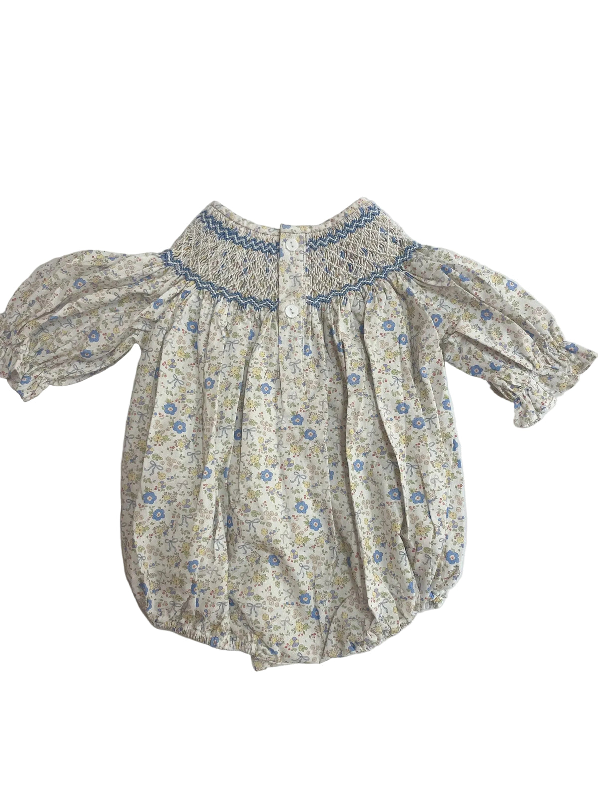 Ashley Blue/Yellow Bow Floral Print Smocked Bubble