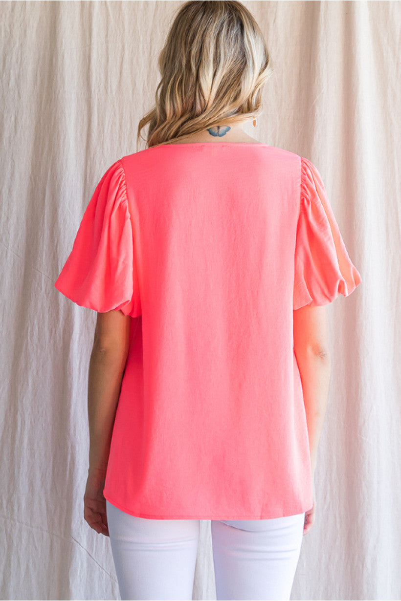 Neon Pink Puff Sleeve Shirt