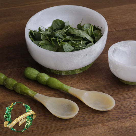 RESIN Rio Large Round Bowl with Base (White and Green)