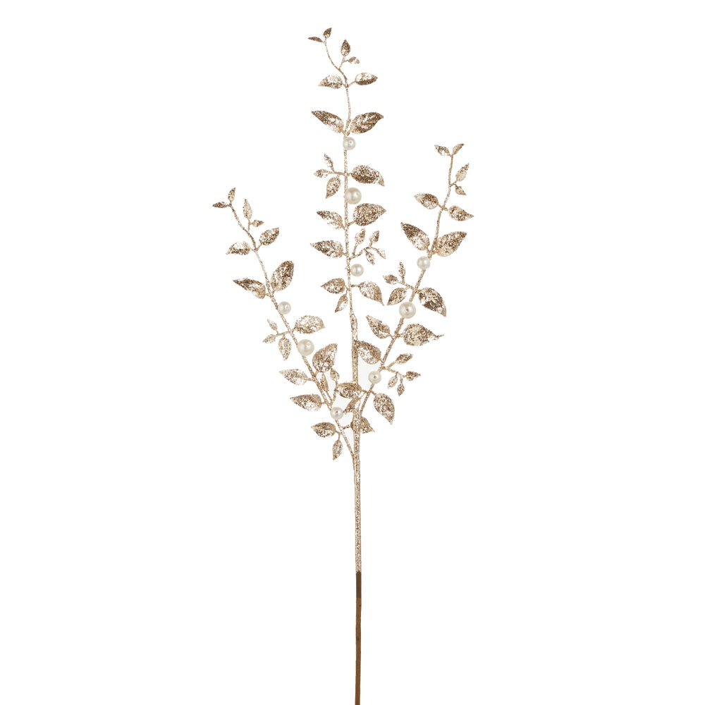 31" Champagne Glitter Leaf Spray