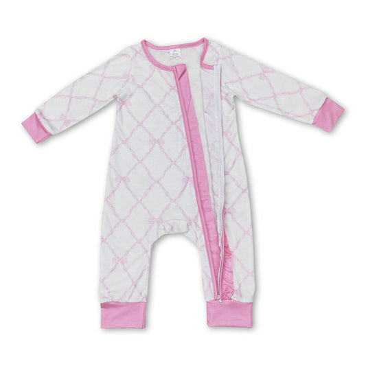 Pink Bows Bamboo Zipper Romper