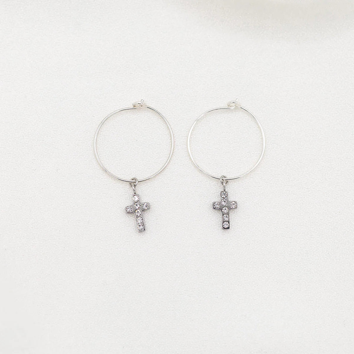 MSMH Faith Petite Cross Cubic Zirconia Hoop Earrings