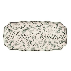 Merry Christmas Green Toile Tray