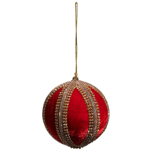 4" Red Velvet Jeweled Ball Ornament