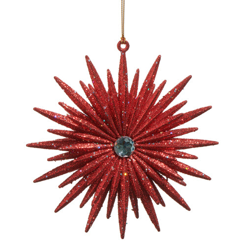5" Red Glittered Starburst Ornament