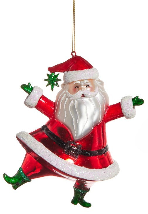 5" Dancing Santa Glass Ornament