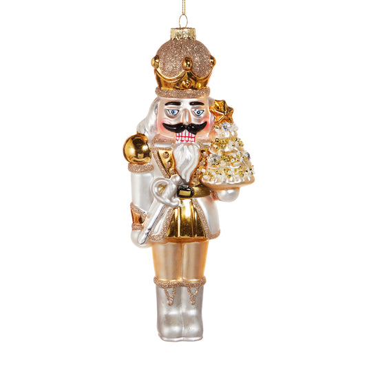 8.25" White Gold Nutcracker Ornament