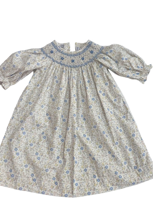 Ashley Blue/Yellow Bow Floral Print Smocked Dress
