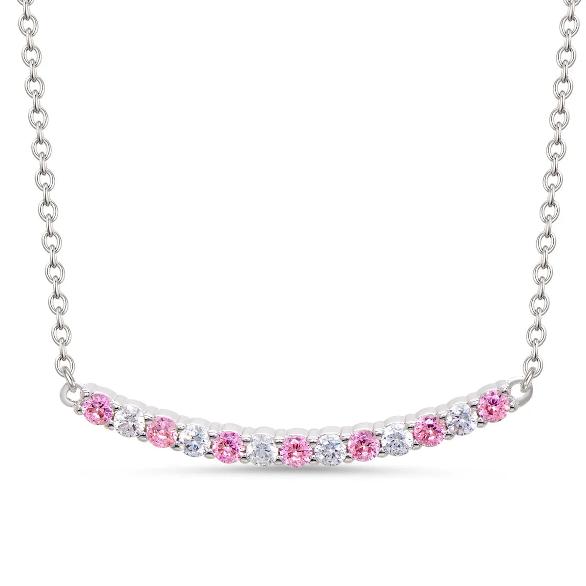 Silver & Pink CZ Bar Necklace