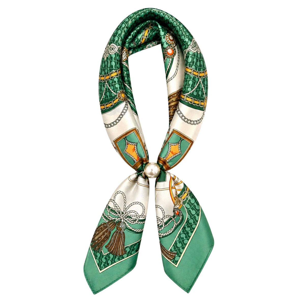 Green and Cream Patterned Magnetic Scarf Necklace