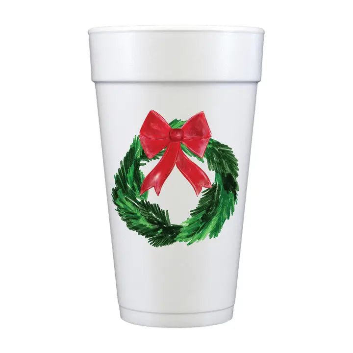 Merry Christmas Wreath Foam cups