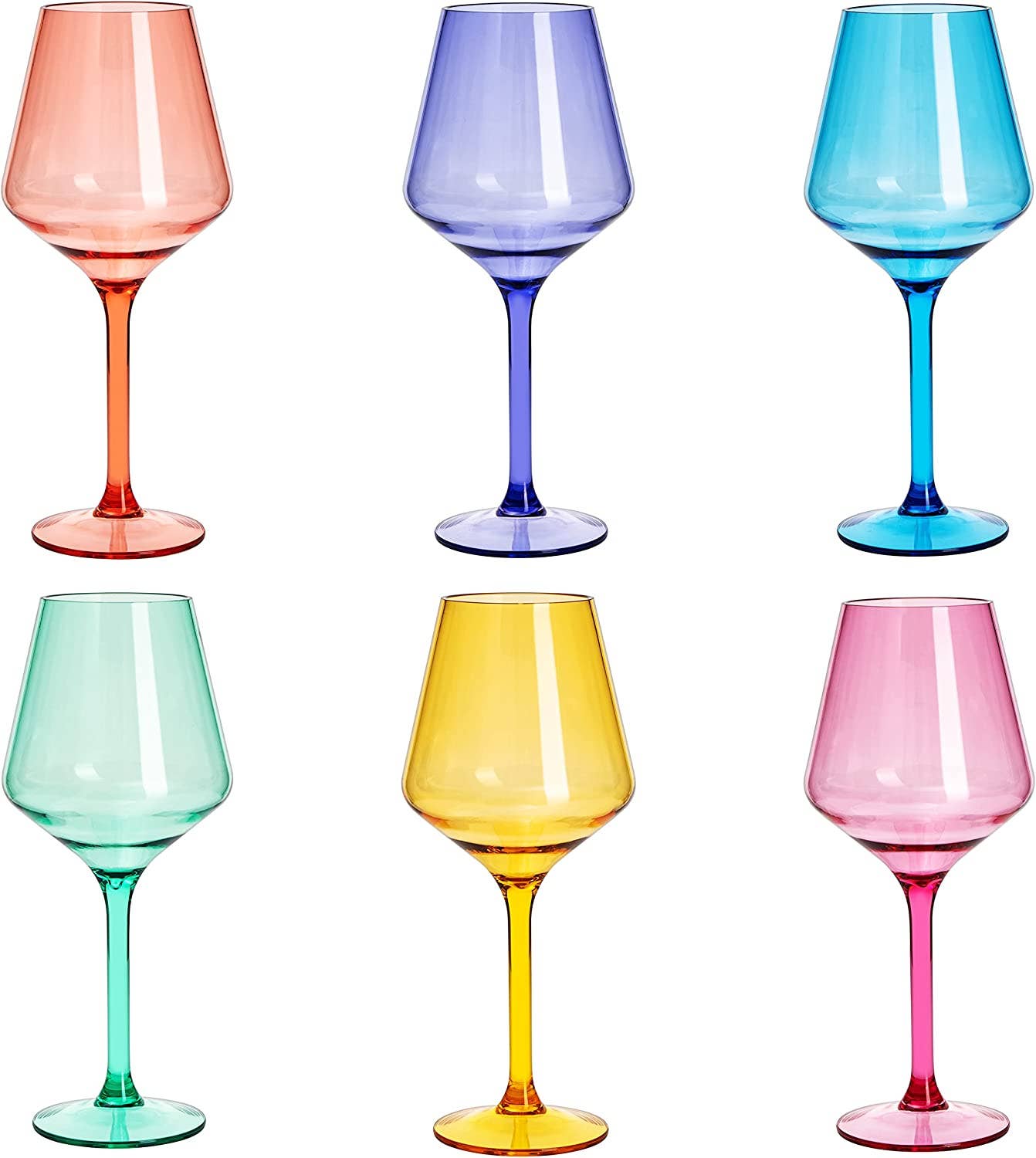 Unbreakable Colored Stemmed Acrylic Wine Glasses Set