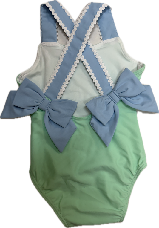 Lulu Bebe Mint and Light Blue Ric Rac and Bow Swimsuit