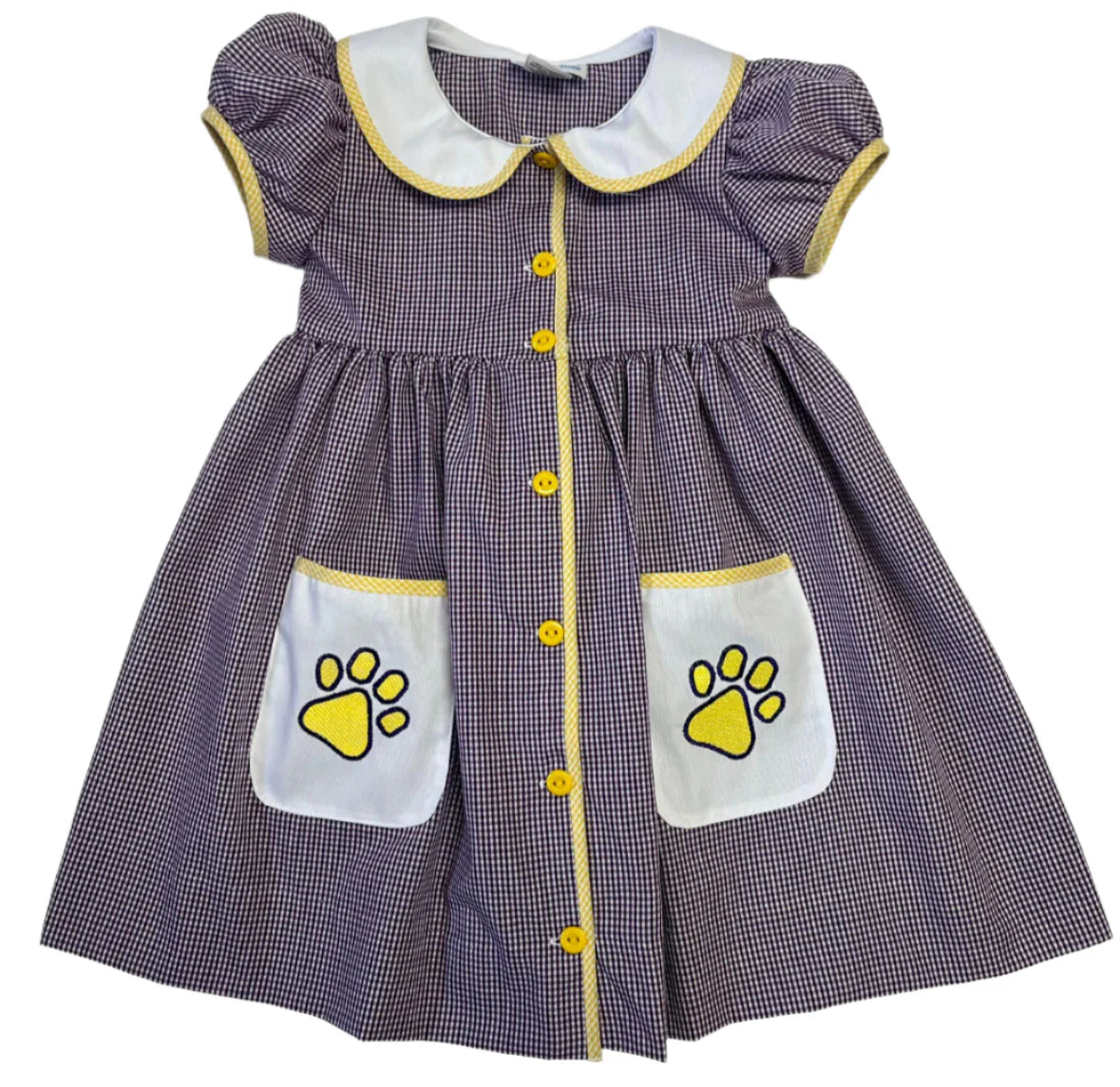 LSU EMBROIDERED BUTTON DOWN POCKET DRESS
