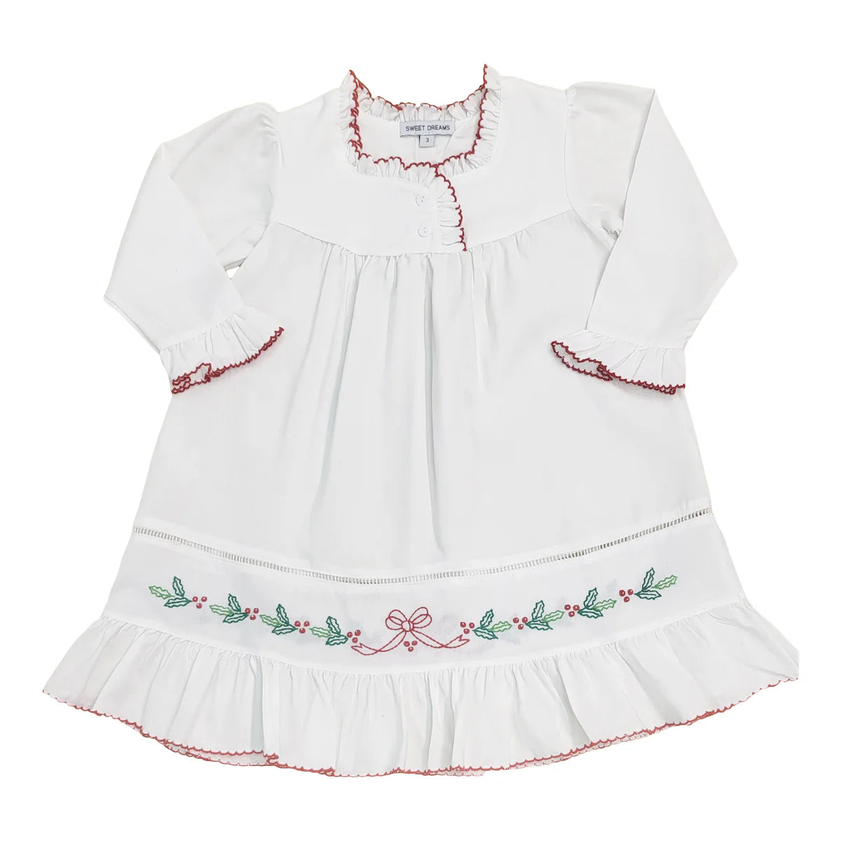 Embroidered Bow & Holly White Gown