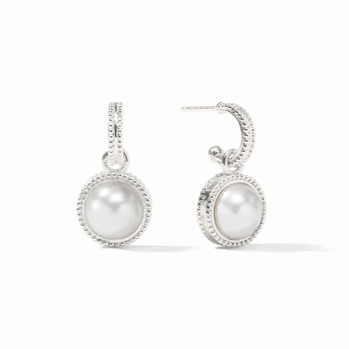 Fleur-de-Lis Hoop & Charm Earring- Pearl/Silver