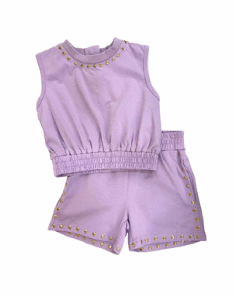 Girls LSU Gold Stud Lavender 2 Piece Set
