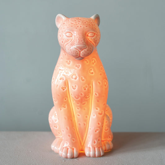 Pink Leopard Stoneware Table Lamp