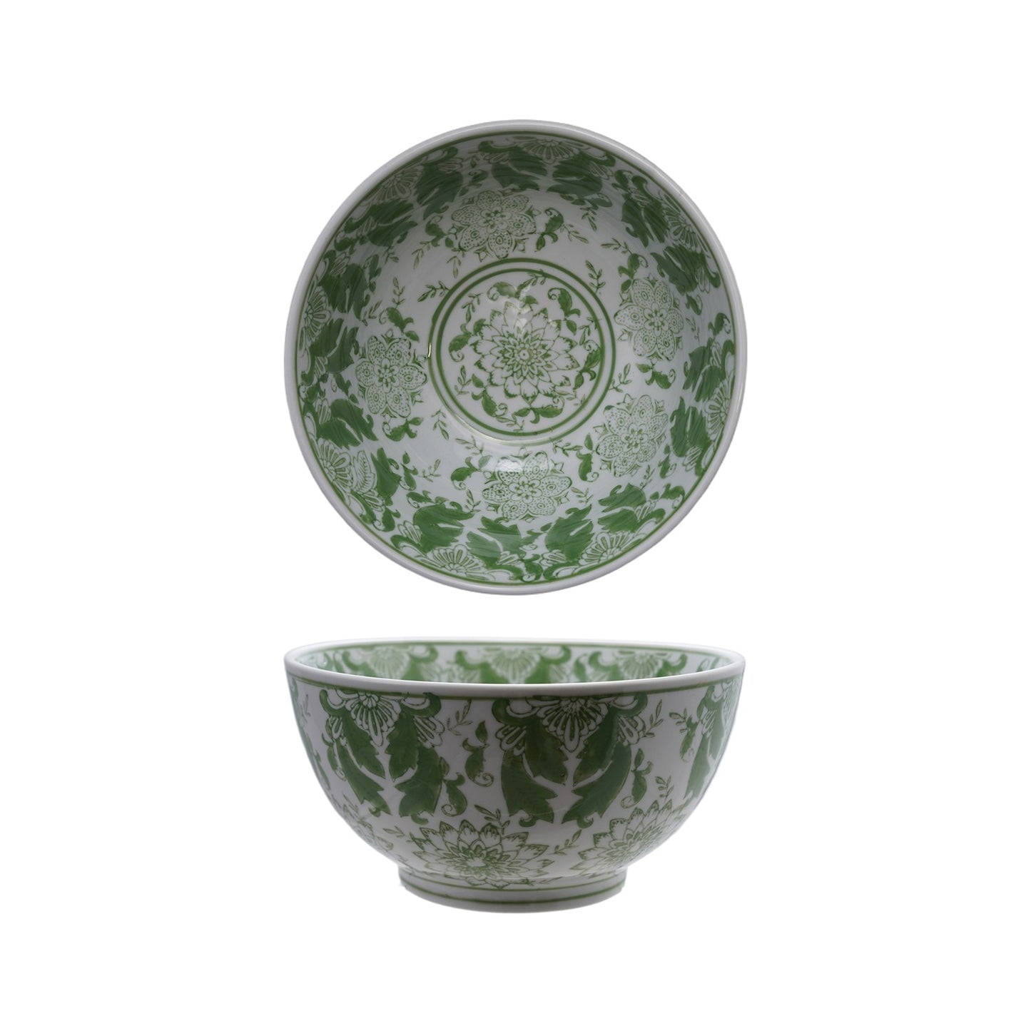 Green Floral Stoneware Serving Bowl