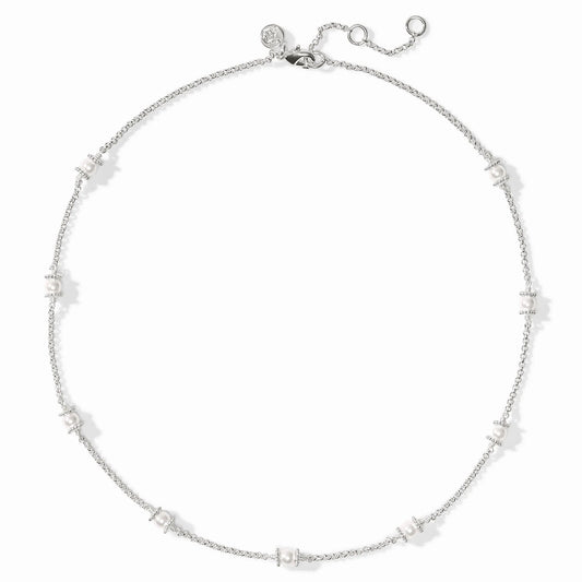 Hydra Delicate Station Necklace- Pearl/Silver
