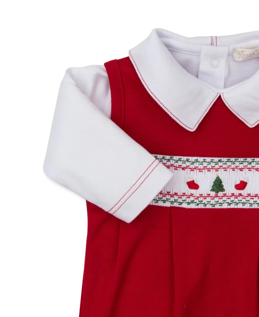 Kissy Kissy CLB Holiday Medley 25 Christmas Tree Hand Smocked Overall Set