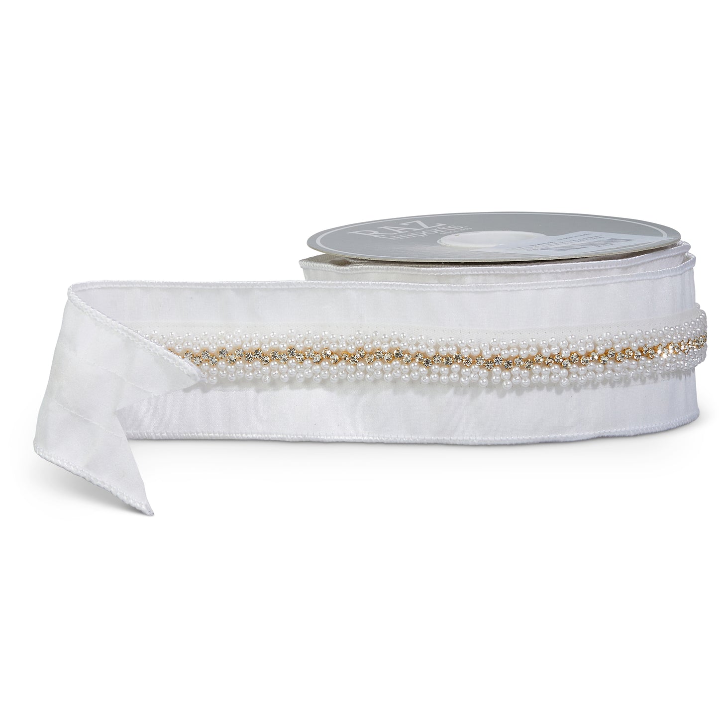 2.5" x 5 Yds Gorgeous Velvet and Pearl with Rhinestone Beaded Ribbon