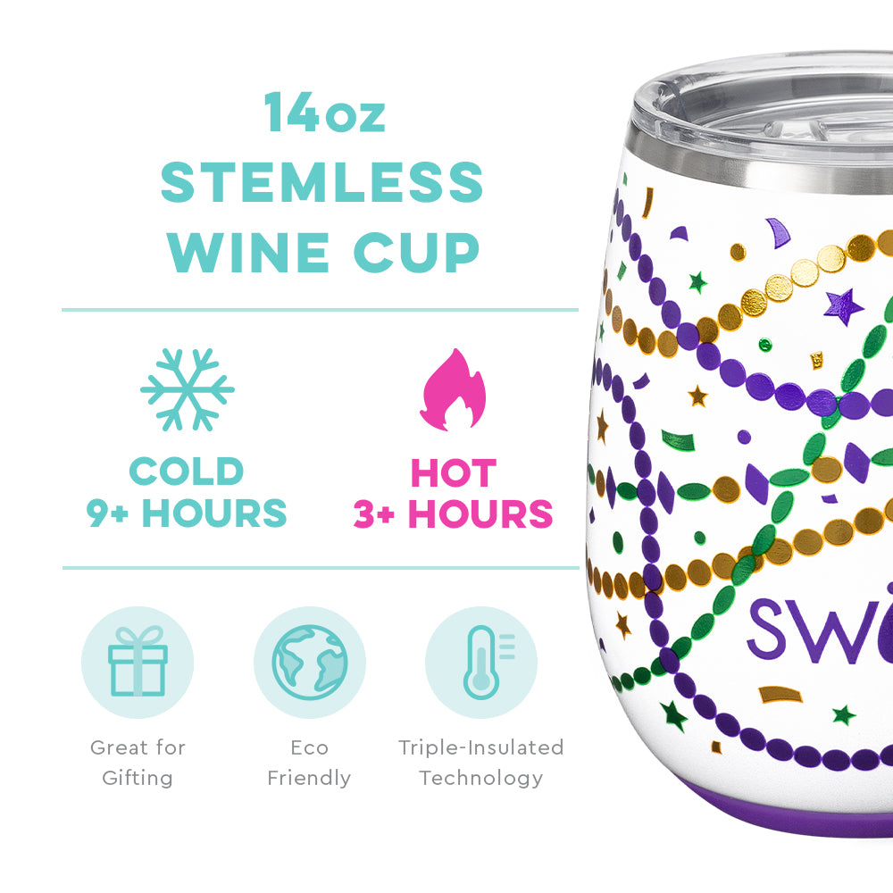 Mardi Gras Stemless Wine Cup (14oz)