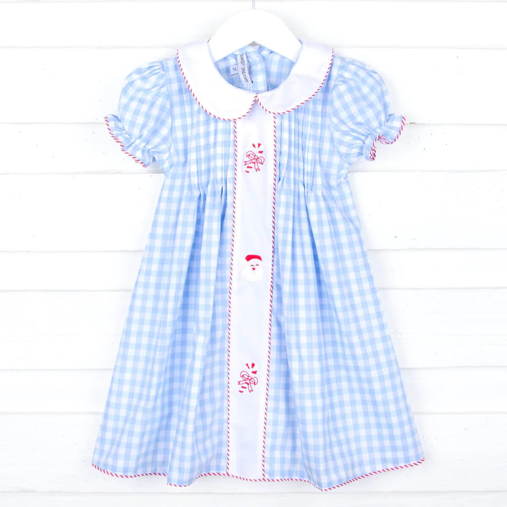 Blue Gingham Santa & Candy Cane Girl Dress