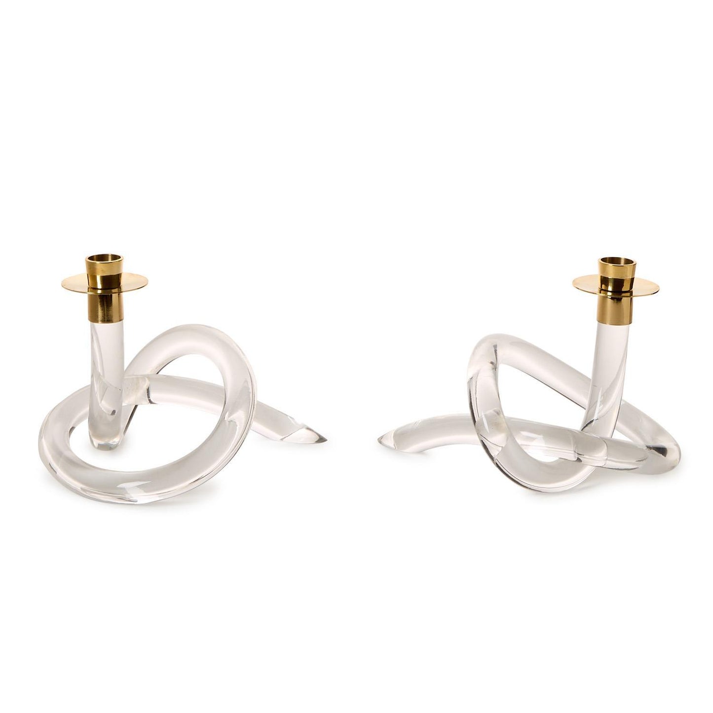 Acrylic Knot Candle Holder with Golden Metal Top - Set of 2