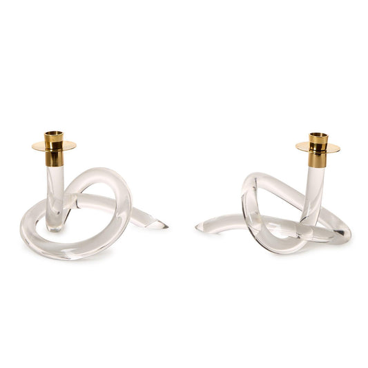 Acrylic Knot Candle Holder with Golden Metal Top - Set of 2