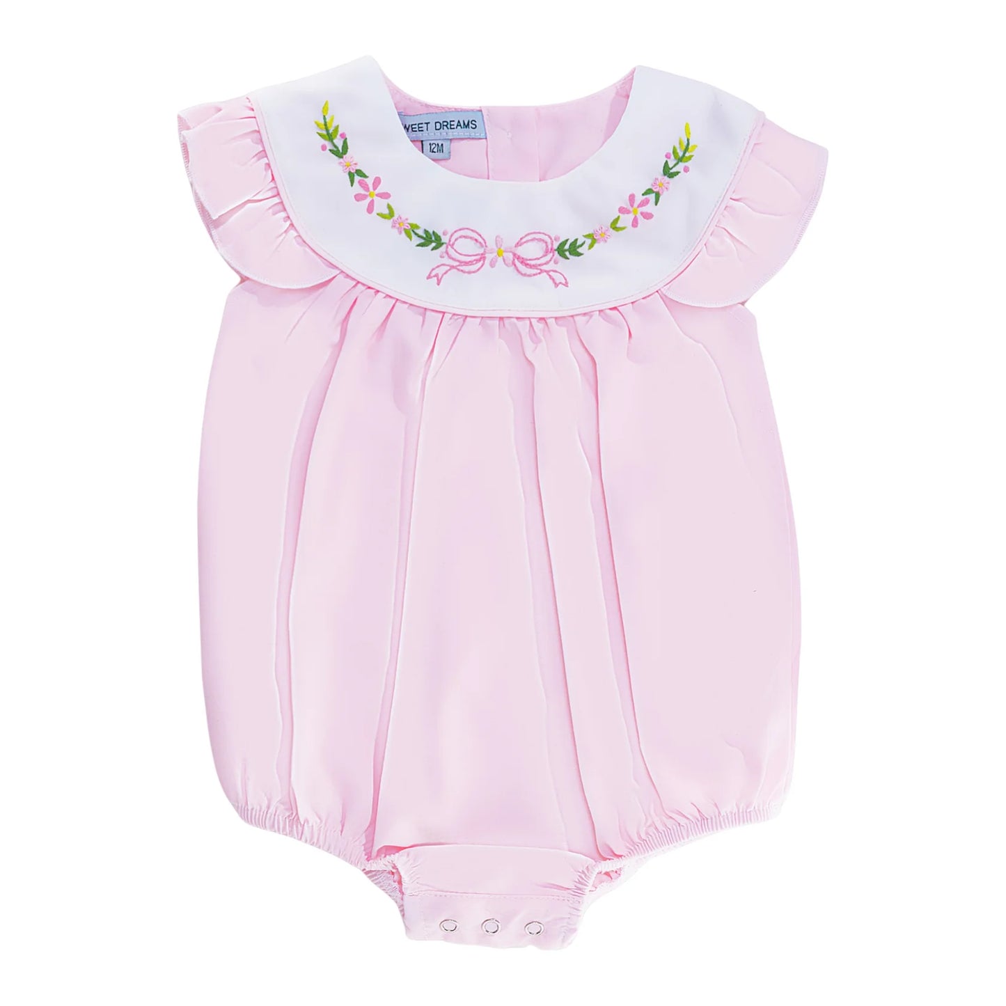 Pink Emb Bow and Floral Smocked Bubble