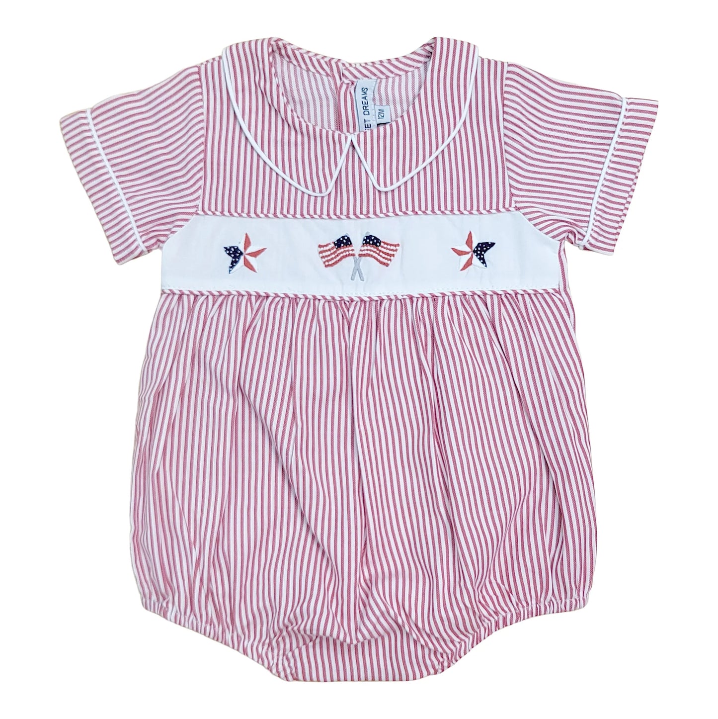 Flag & Star Embroidered Red Stripe Boy Bubble