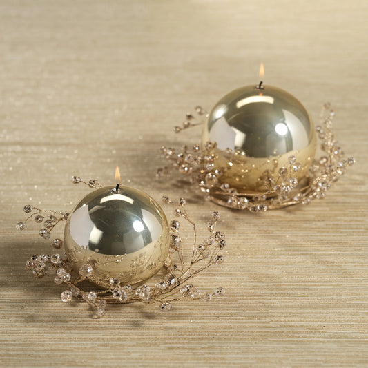 7" Clear & Gold Beaded Glass Berry Wreath