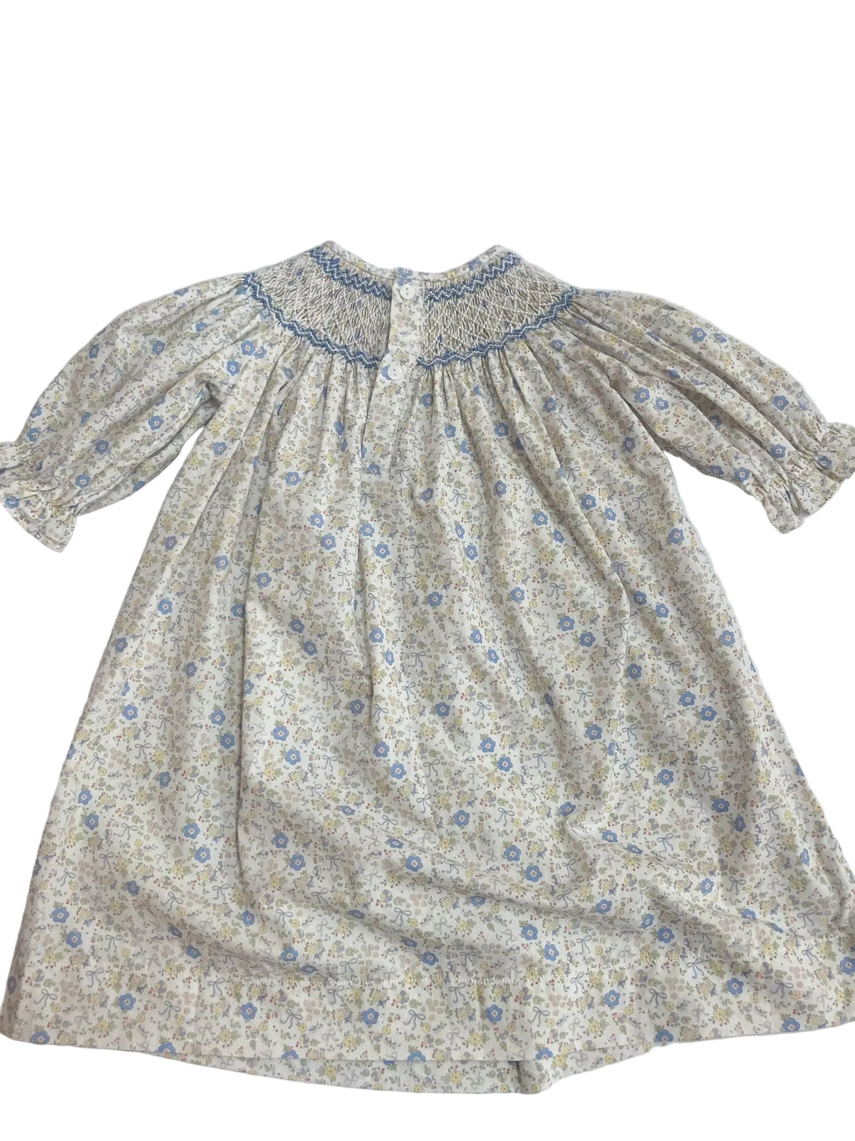 Ashley Blue/Yellow Bow Floral Print Smocked Dress