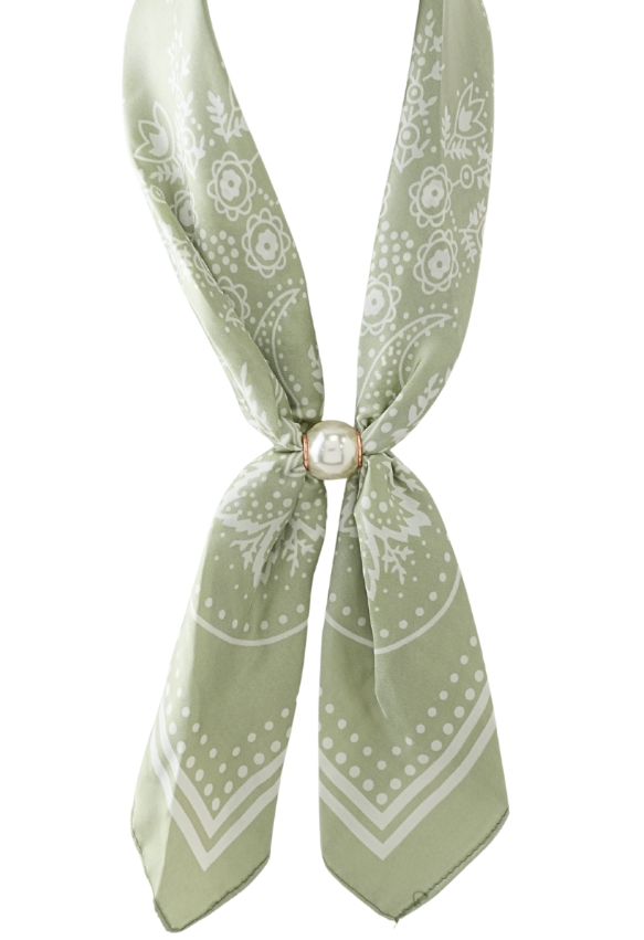 Sage Accented Pearl Paisley Scarf Necklace
