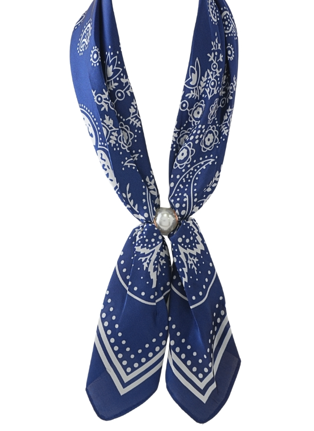 Blue Accented Pearl Paisley Scarf Necklace