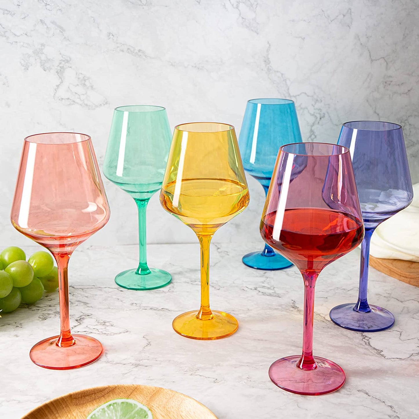 Unbreakable Colored Stemmed Acrylic Wine Glasses Set