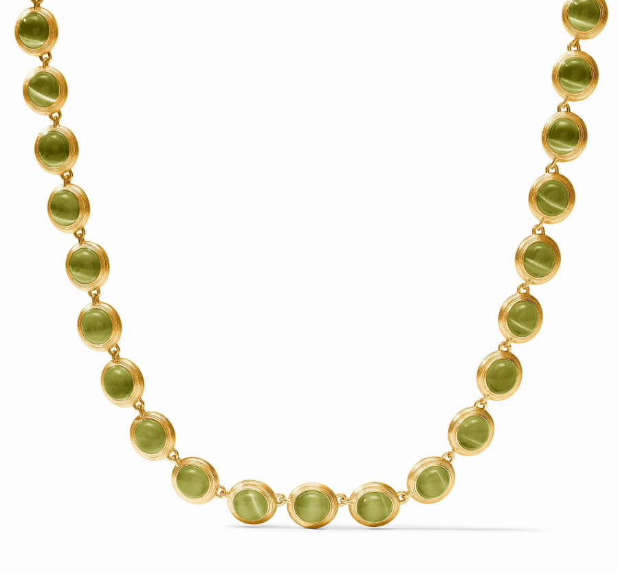 Cobblestone Tennis Necklace Green Cat's Eye
