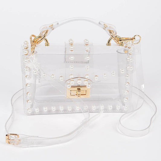Transparent Single Handle Clutch W/Faux Pearl