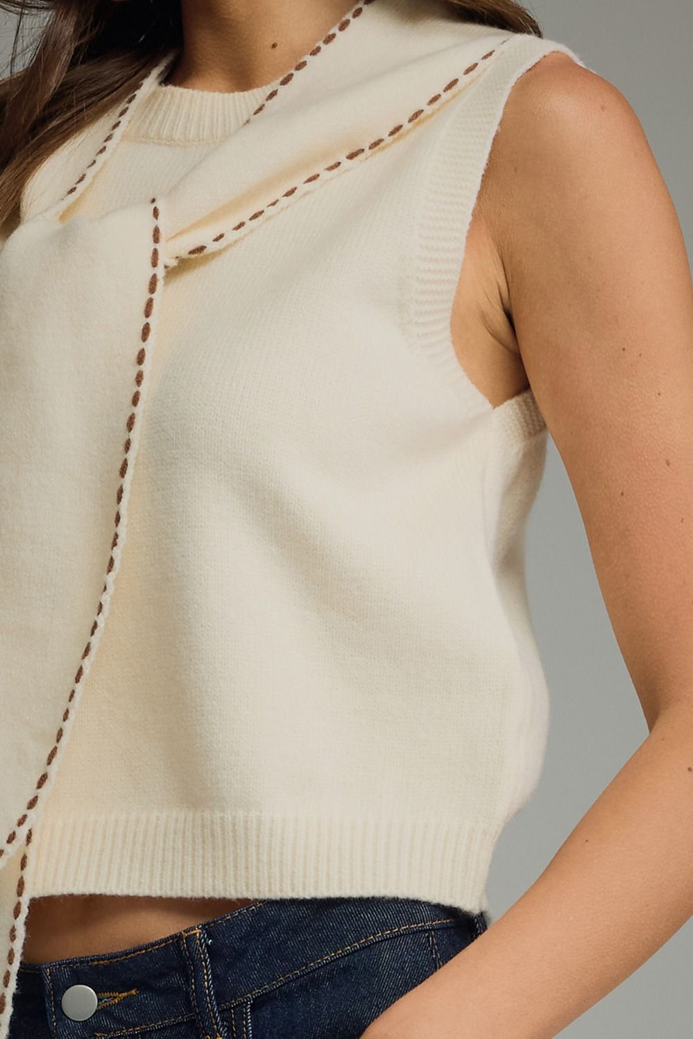 Sadie Sweater Knit Top with Self-Tie Neck