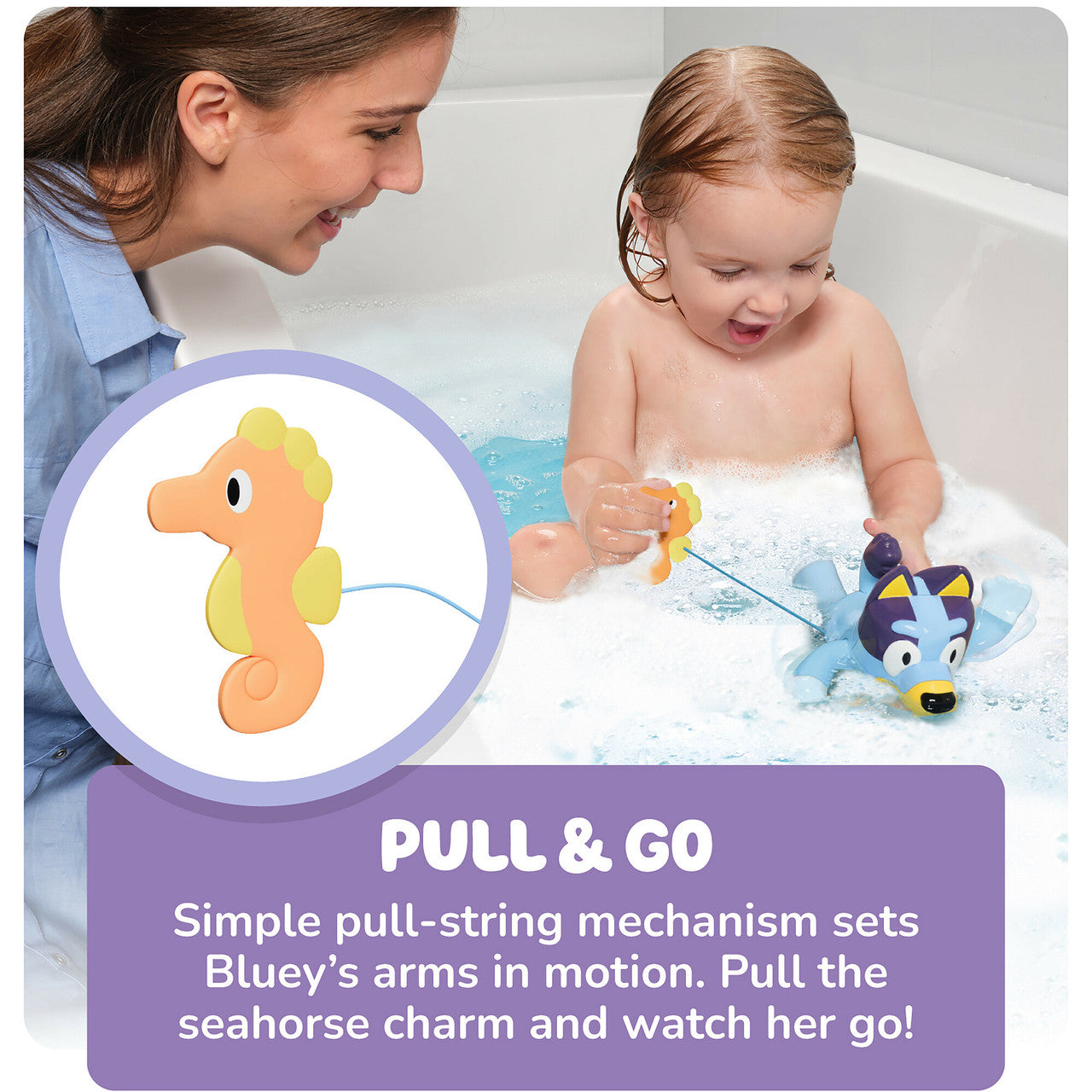 Swimming Bluey Bath Toy with Seahorse