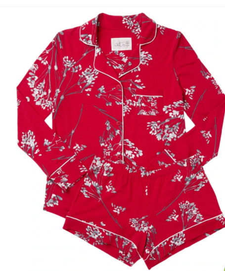 Cat's Pajamas Willow Cerise Pima Knit Long-Sleeved Short Set