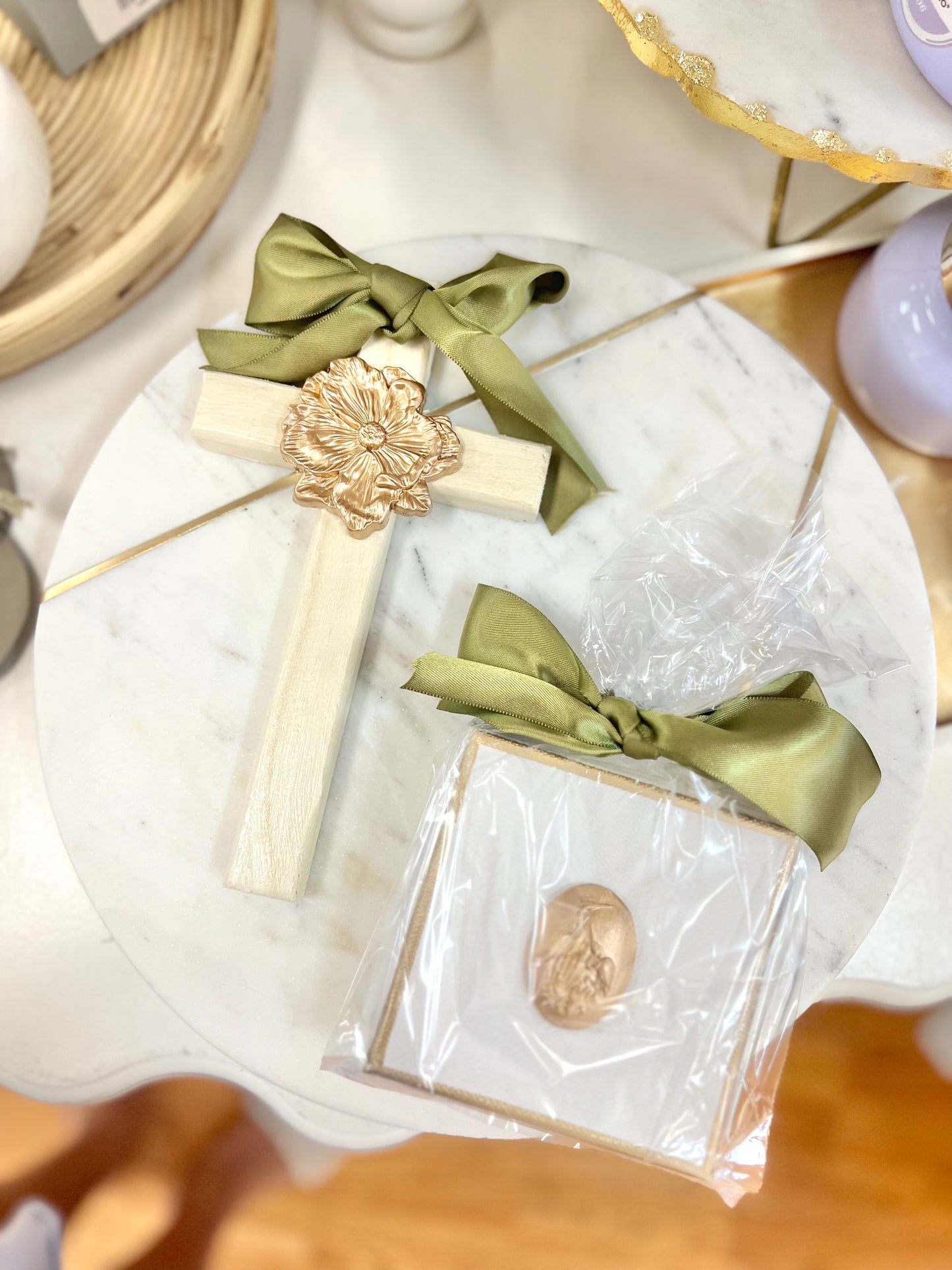 Gold Gilded Southern Magnolia Wooden Cross