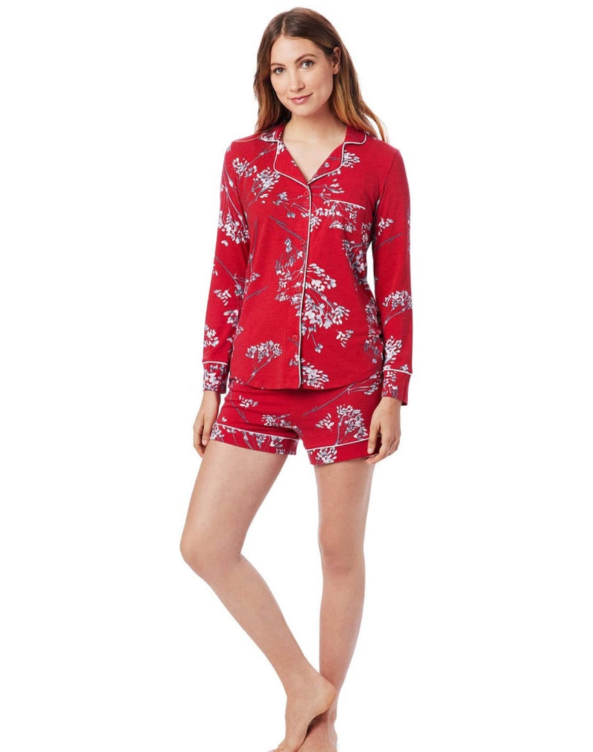 Cat's Pajamas Willow Cerise Pima Knit Long-Sleeved Short Set