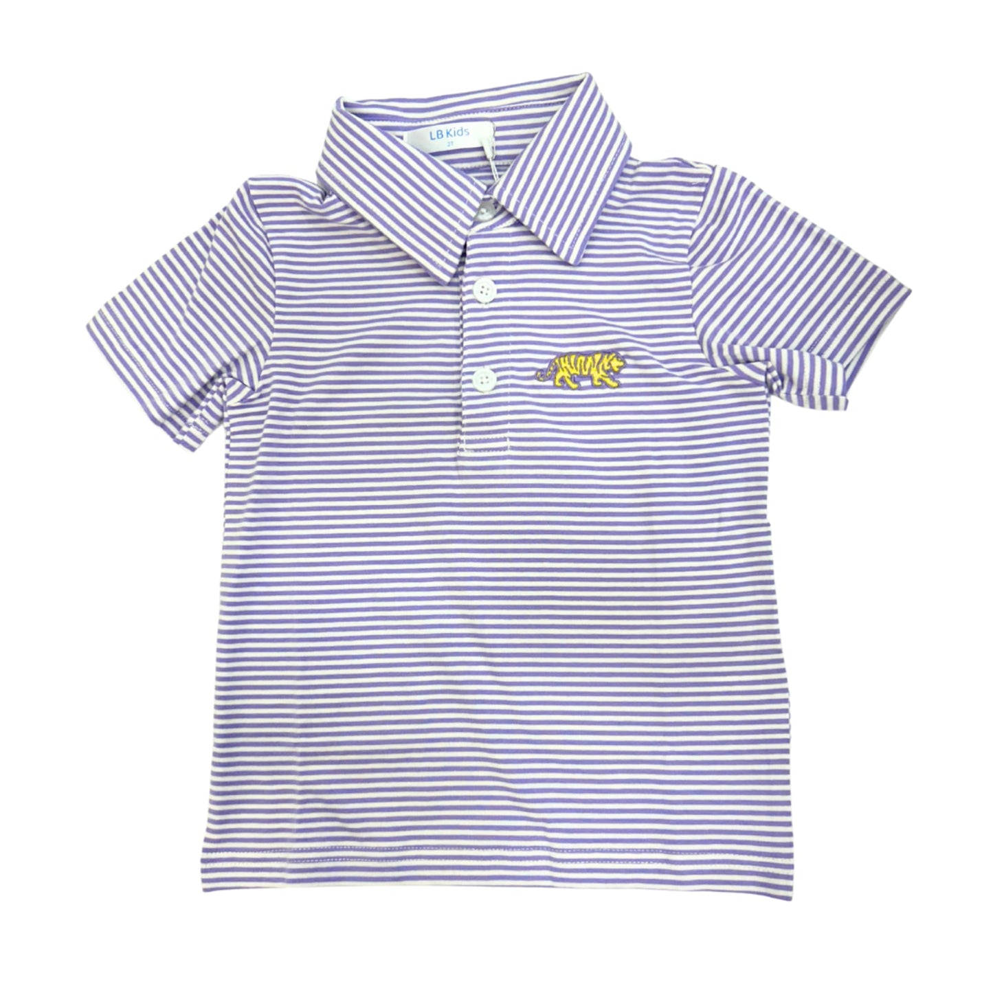 Purple Stripe Tiger Embroidered Polo w/ Collar