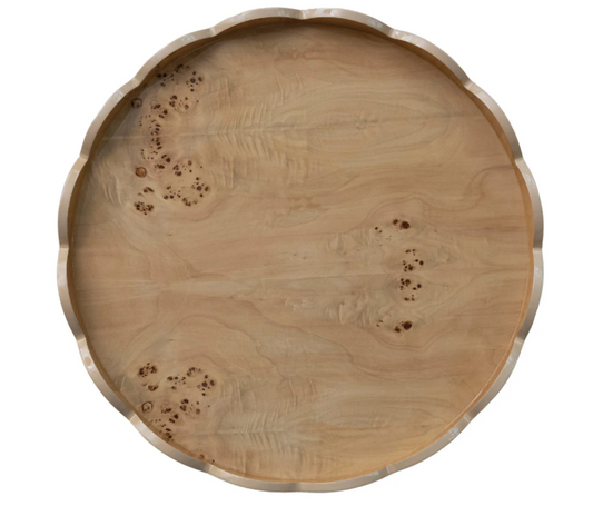 Burl Wood Veneer Scalloped Lazy Susan